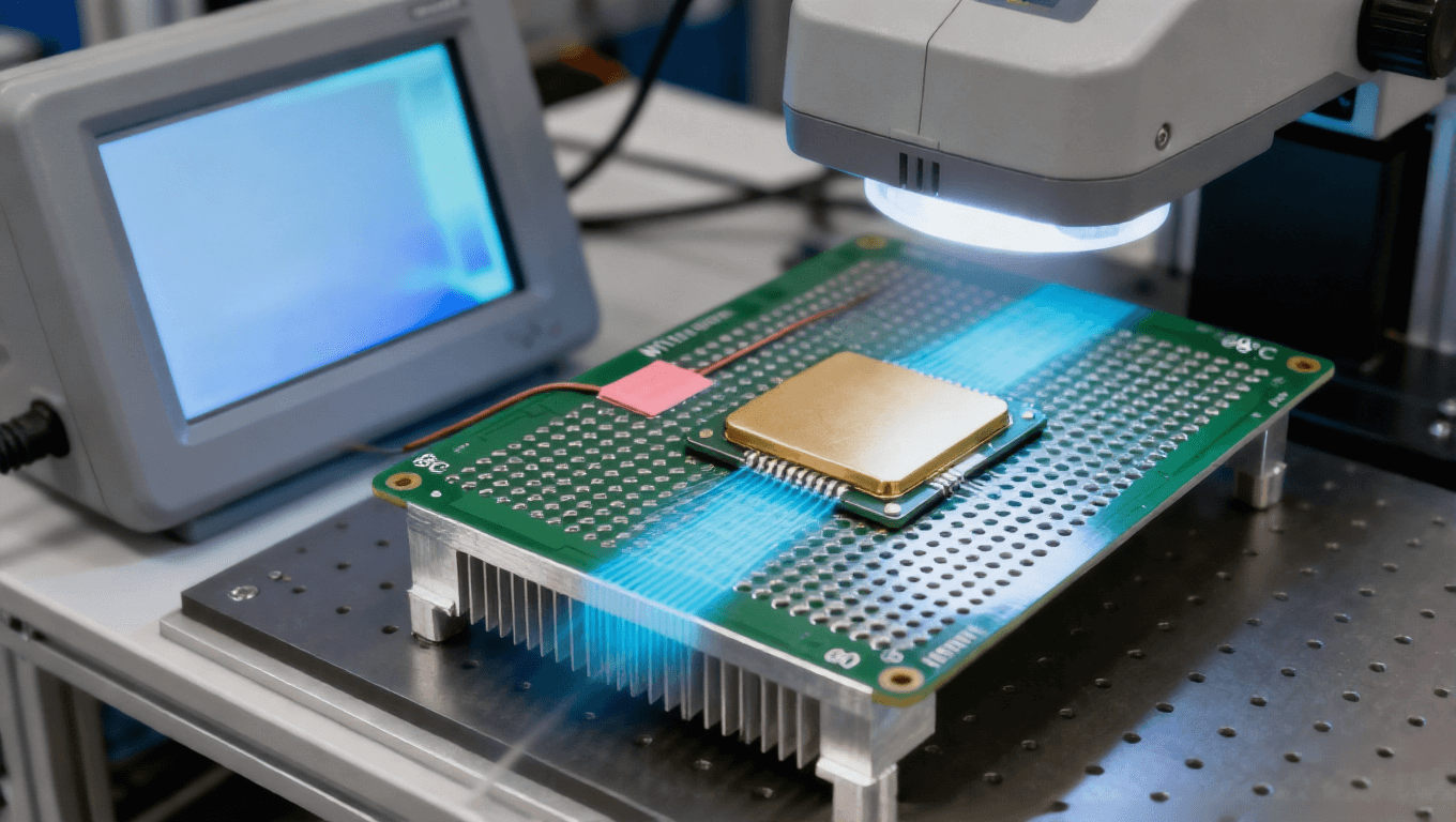 PCB传感器热管理场景，散热过孔阵列+铝基导热层使元件温度降12℃.png