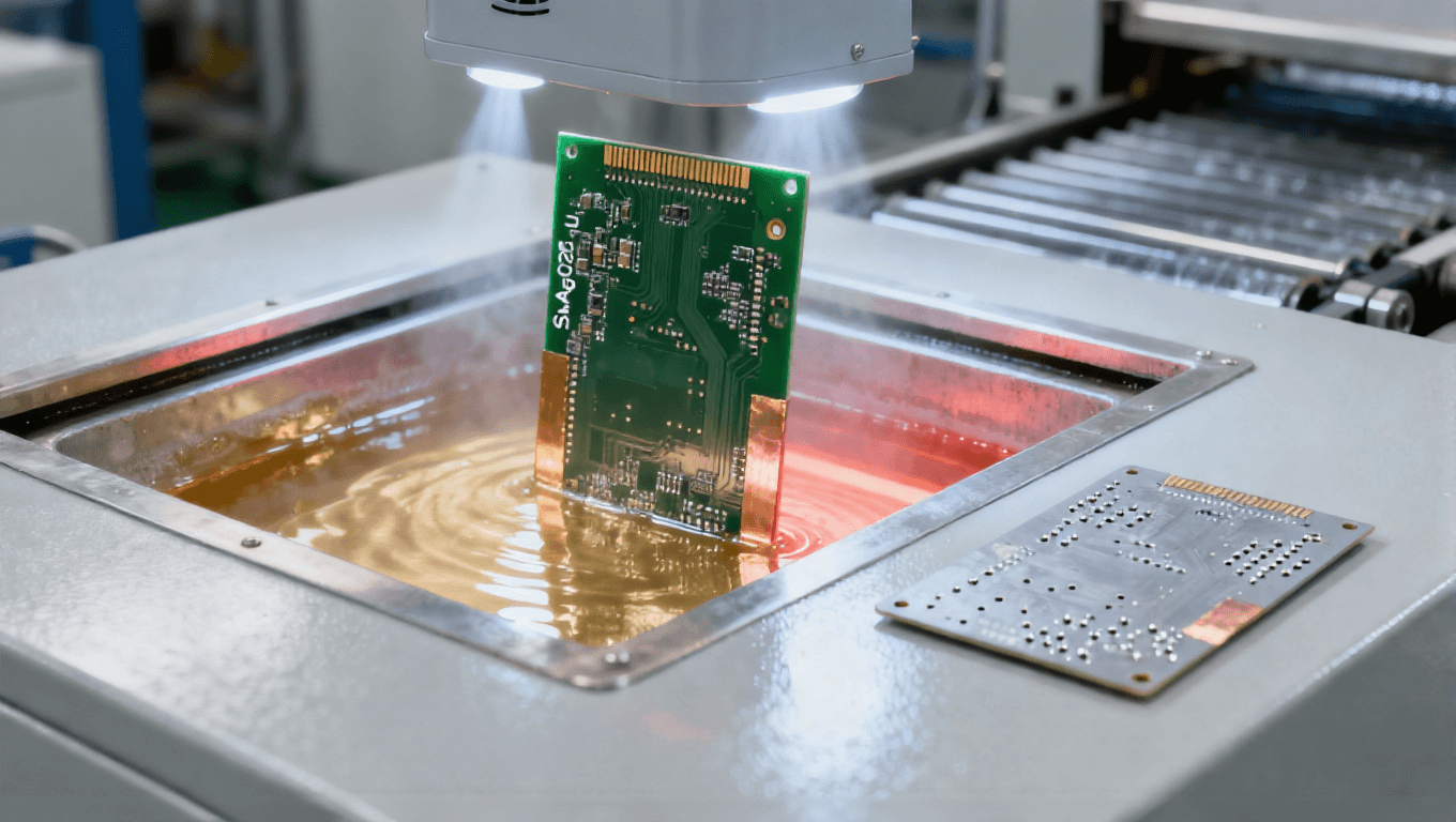 PCB无铅喷锡工艺场景，Sn-Ag-Cu合金250-260℃热风整平实现5-20μm均匀锡层适配消费电子.png