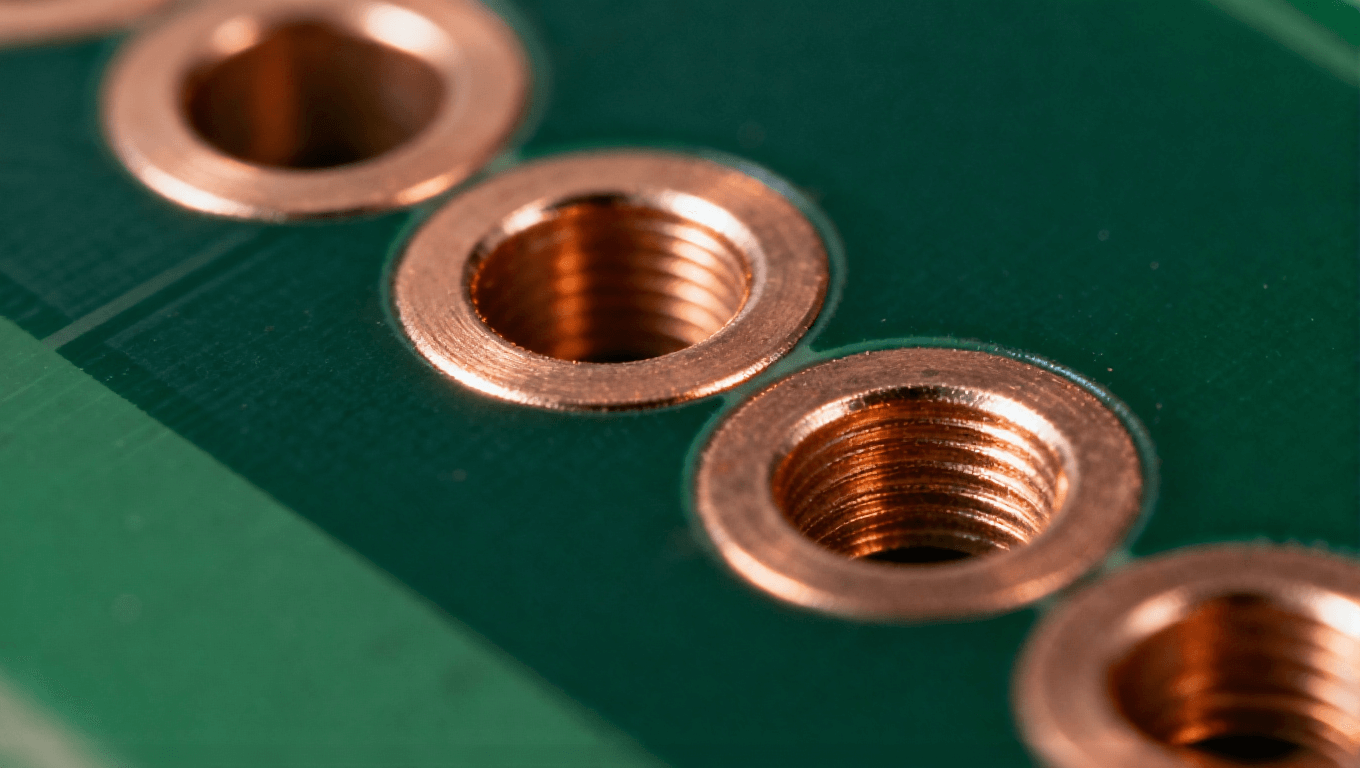PCB脉冲电镀深孔填充效果,展示微孔内镀层均匀覆盖.png