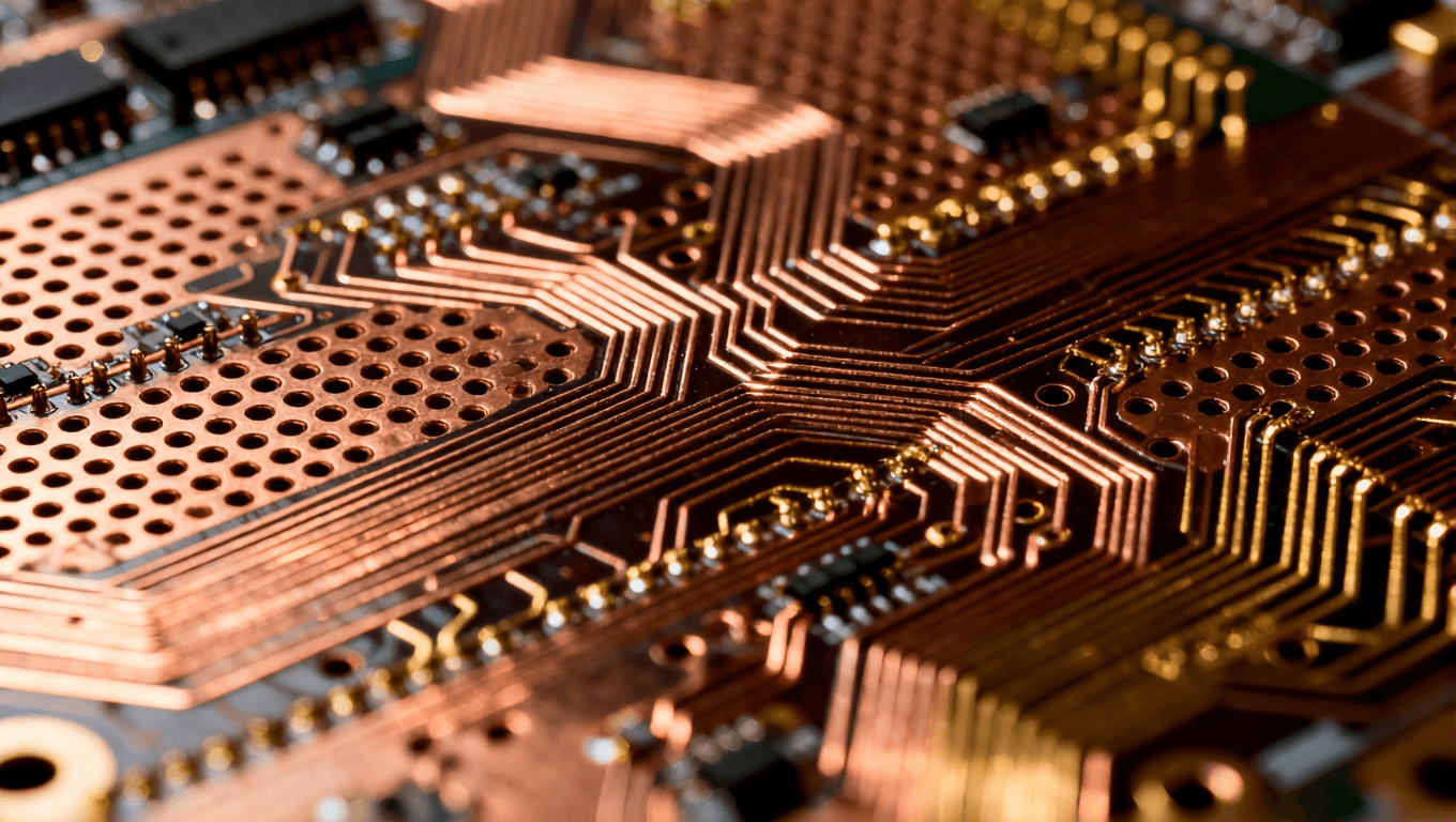 高密度互联PCB设计细节,展示AI服务器中元件集成和布线优化,突出高性能与空间利用的平衡.png