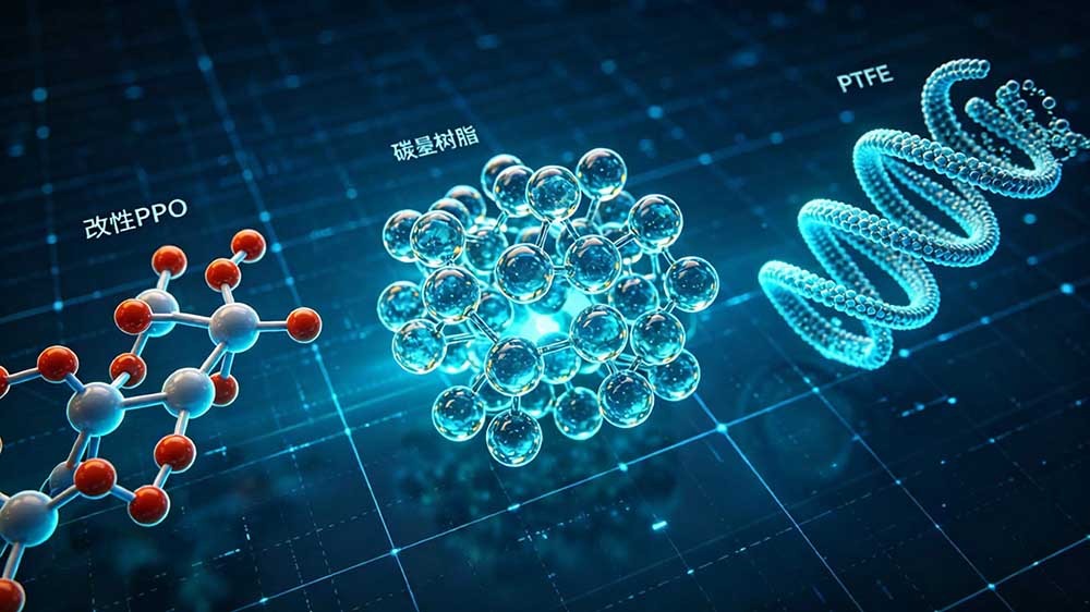 低损耗覆铜板光模块应用,对比PPO、碳氢、PTFE三种高频基材树脂体系的微观结构.jpeg